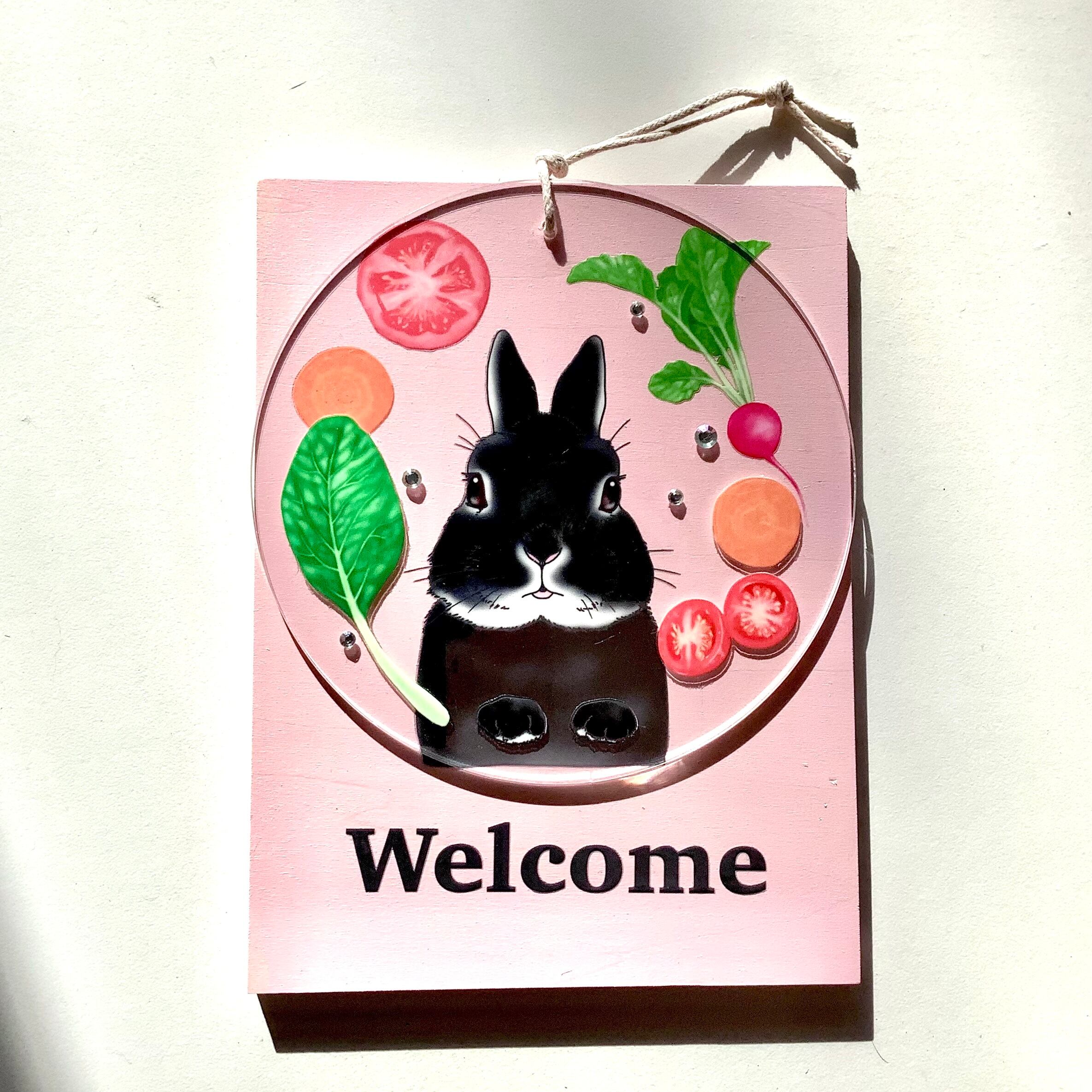 Welcomeプレート ウェルカムボード 玄関 インテリア / うさぎ(ブラック
