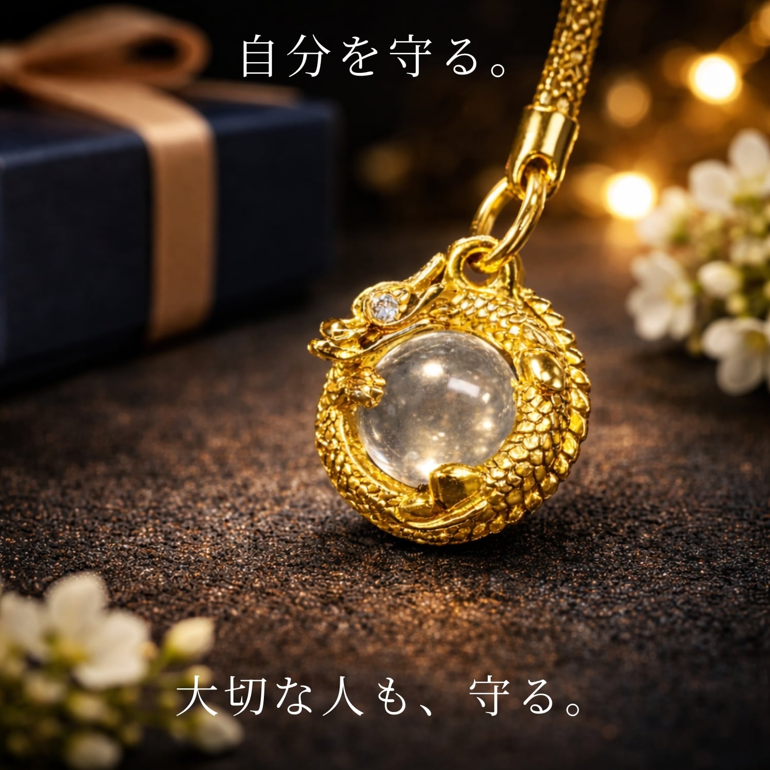 厄除金運 龍神守 黄金昇龍お守り｜水晶玉付き 魔除け・開運・金運上昇