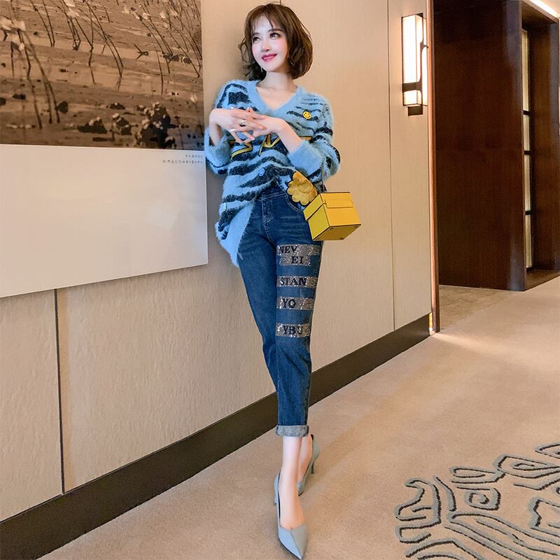 ラインストーンスタンダード薄手ジーンズ ウィンター レトロ 冬物 MIUCO13008540030