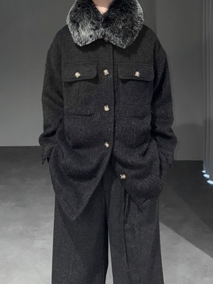 fur collar fluffy jacket / gray