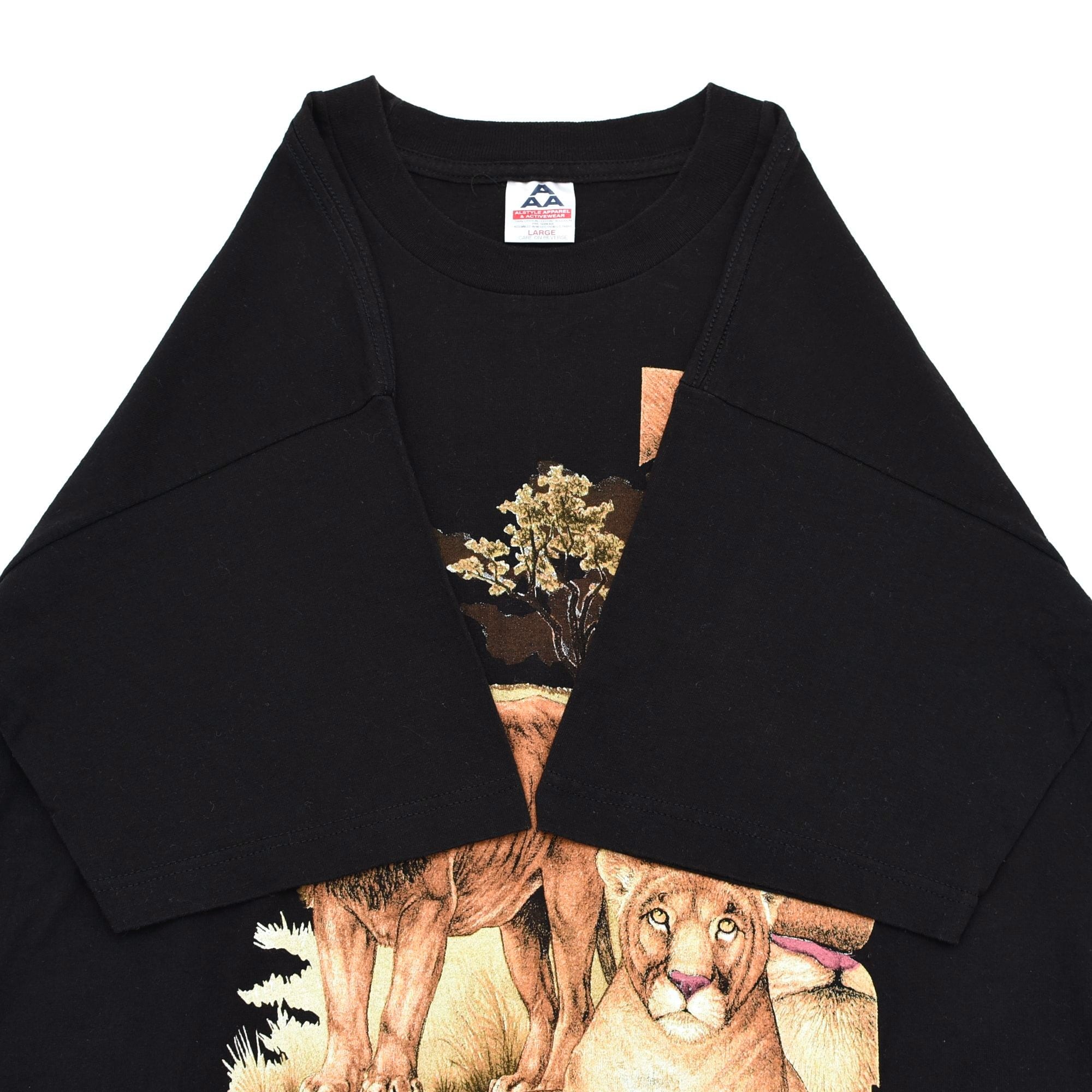 90s Vintage シルク100% L/S シャツ アニマル ゴールド 光沢 90s〜 AAA King of Beasts 