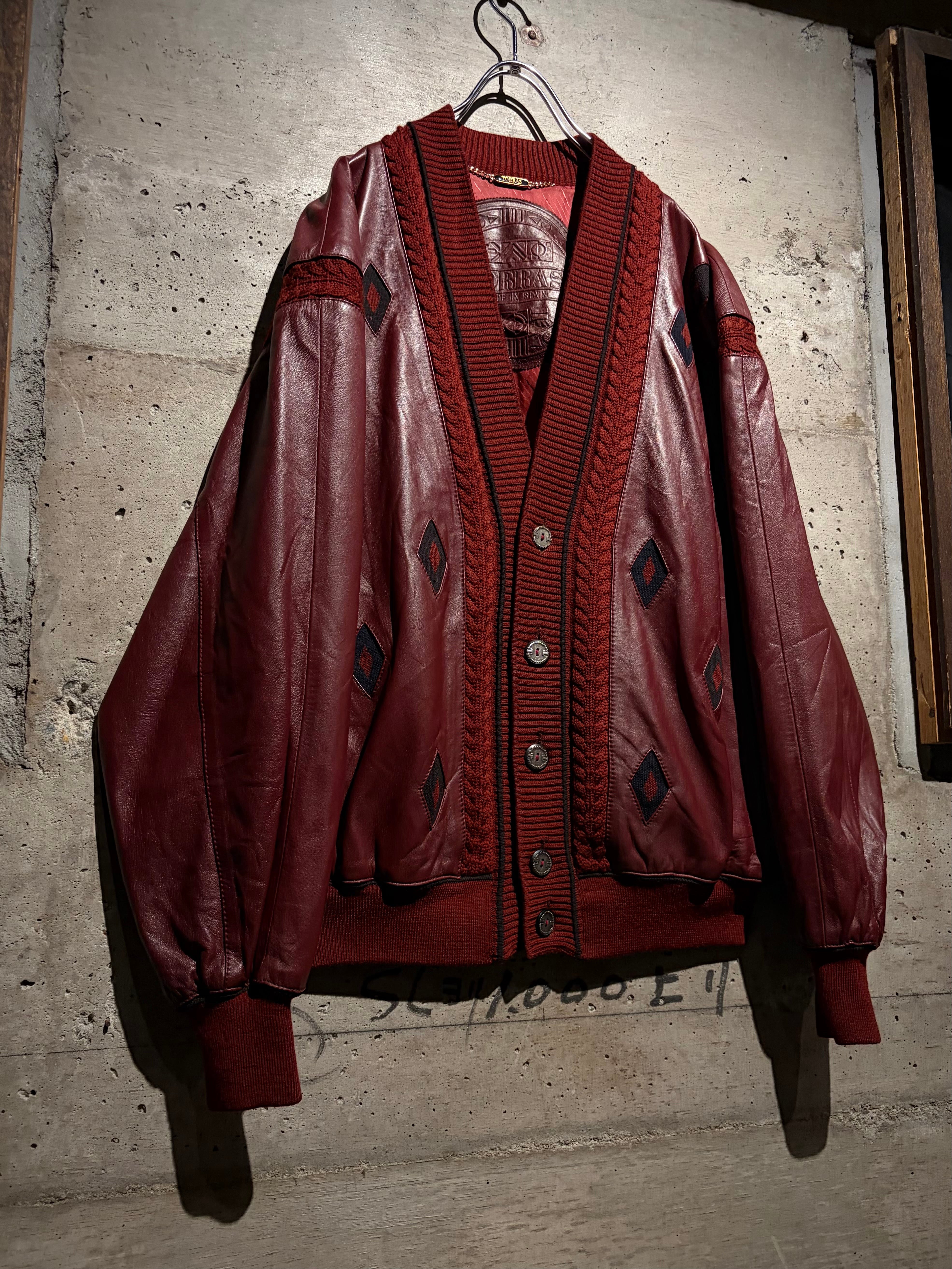Caka】“TORRAS” Diamond Switching Vintage Leather Cardigan Jacket
