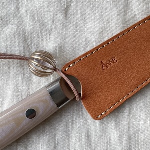 ペティナイフ＆革カバーセット　オレンジカラー×樹脂ビーズ（ストライプ）