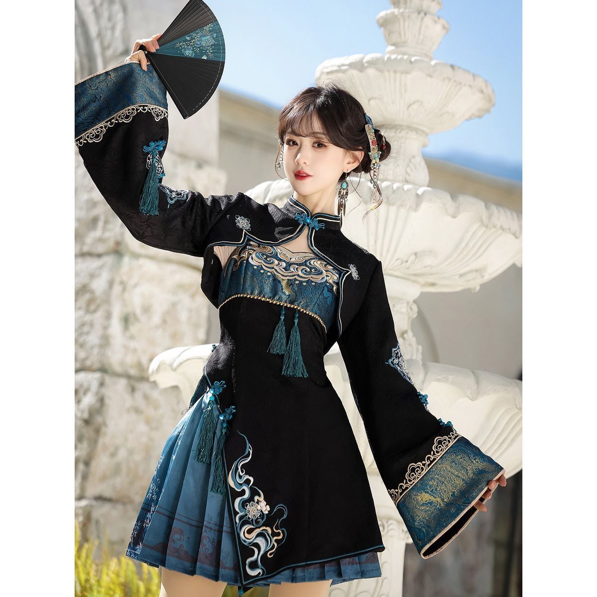 パメオポーズ　Macau Lace Top トップス チャイナ　黒 PAMEO POSE（パメオポーズ）の「Macau Lace Blouse（シャツ/ブラウス
