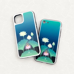 蓮 iPhoneケース 強化ガラス［青］〈蓮と釈迦〉