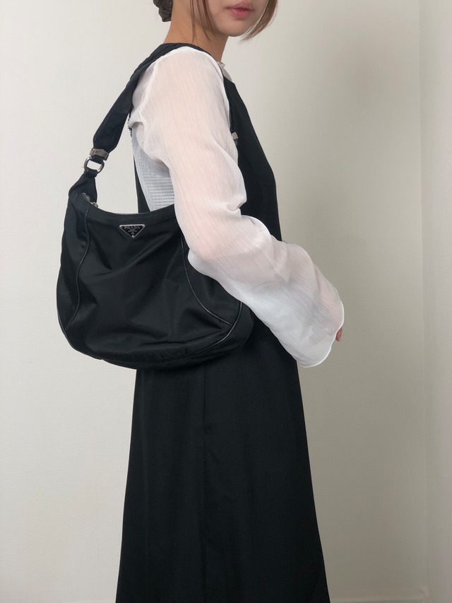 PRADA プラダ ショルダーバッグ ブラック トライアングルロゴ ナイロン ホーボーバッグ vintage ヴィンテージ オールド hub83u