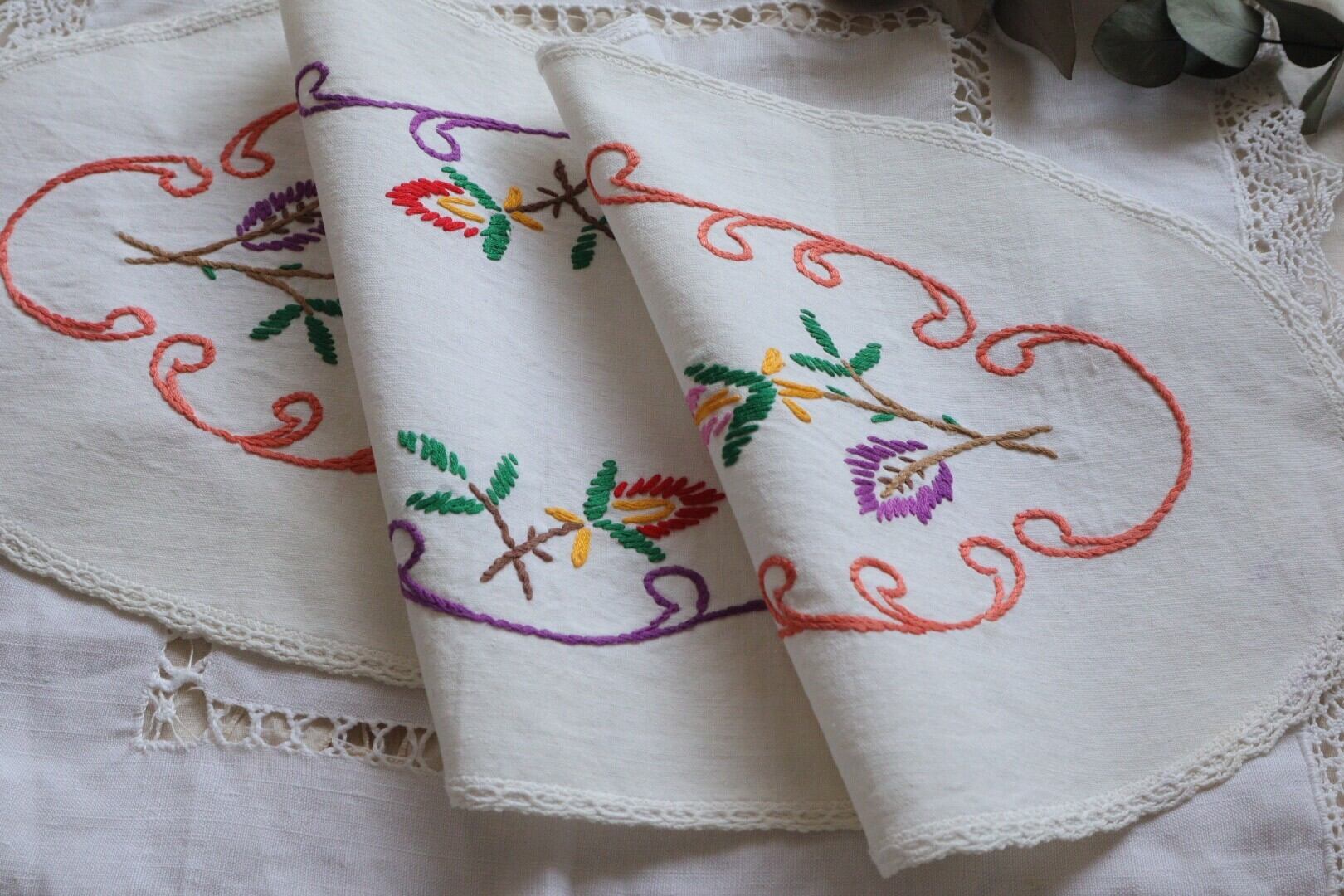 France製 22㎝ アンティーク ノルマンディー刺繍レースドイリー B822