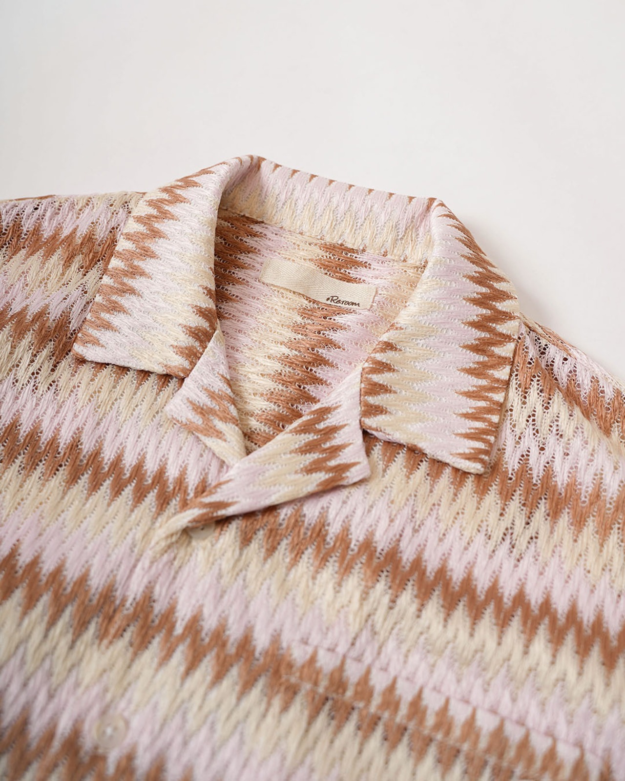 【#Re:room】ZIGZAG PATTERN MESH OPEN COLLAR SHIRT［RES130］