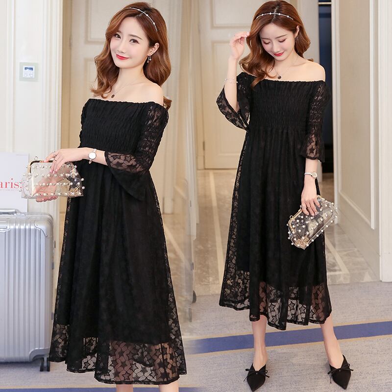 【新作】【送料無料】 マタニティ服サマーレースジャカードホローアウト半袖ミッドロングルーズスタイリッシュドレス妊婦ママドレス ショート ハーフスリーブ 夏物 AL expec340849290951