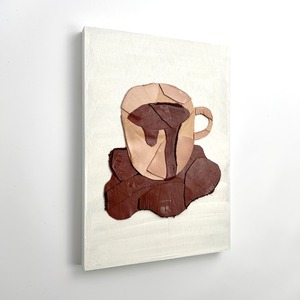 Leather collage art (coffee cup) A4 size wooden panel
