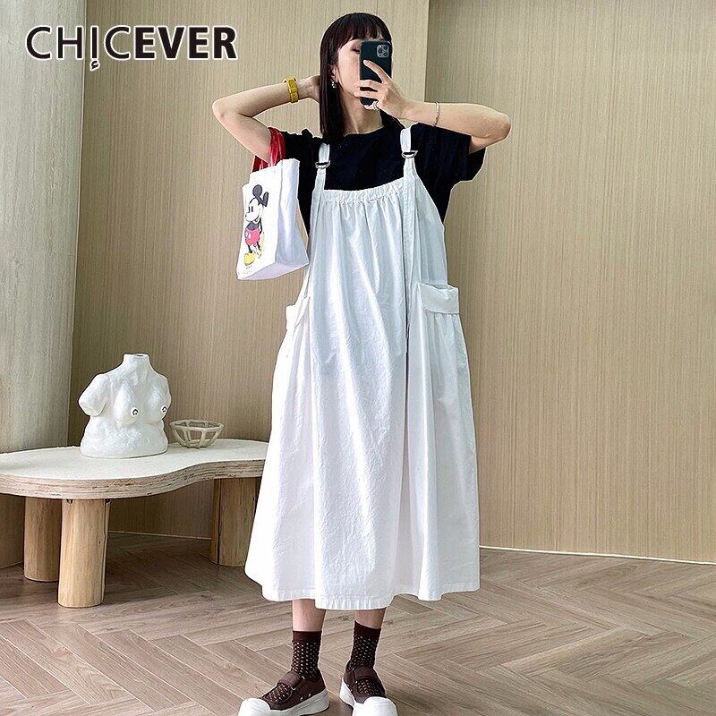 CHICEVERレディースドレススパゲッティストラップスリングノースリーブポケットチュニックウエストミディドレス2020夏服 サマー 夏物 6base521406210547