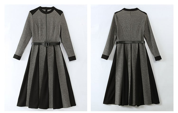 スカート ワンピース ひざ丈 長袖 Aラインラウンドネック プリーツ ベルト かわいい きれいめ シンプル 大人 上品 おしゃれ 大人女子 こなれ感 キュート 誕生日 入学式 入園式 卒業式 卒園式 謝恩会 20代 30代 40代 通勤 デート お出かけ 女子会 着回し M L XL 2XL ブラック