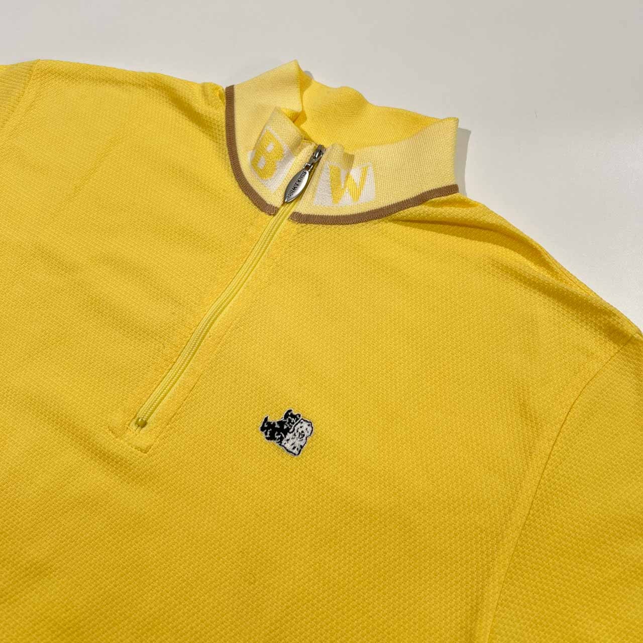 Black&White ブラックアンドホワイト ハイネック ハーフジップ 半袖 Tシャツ サイズ M /イエロー/ゴルフ/レディース