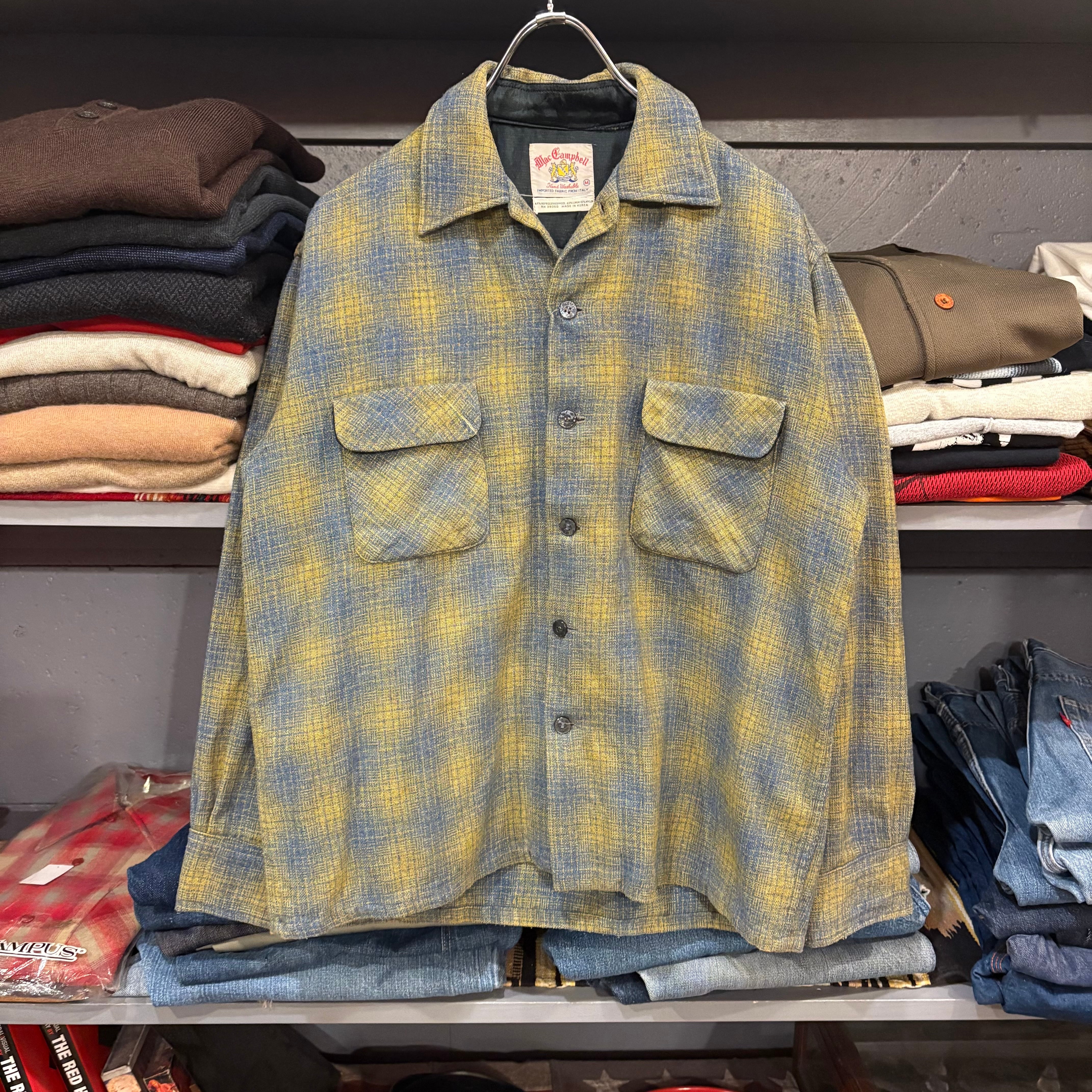70s Open Collar Vintage Wool Shirt Board Shirt Long Sleeve