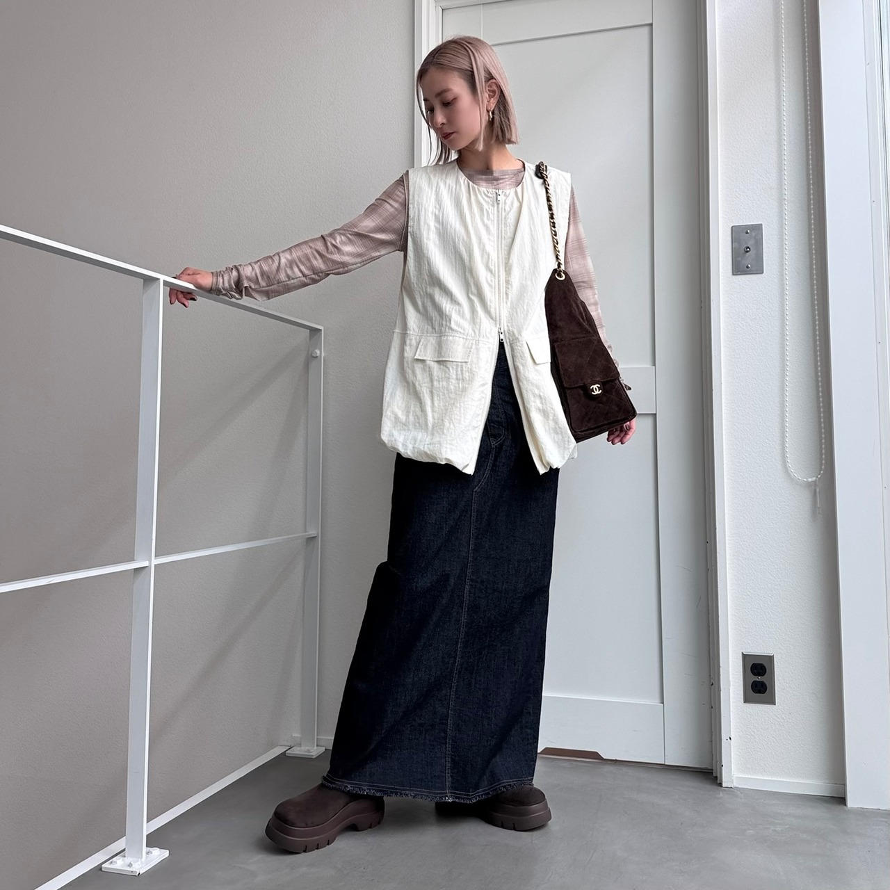 【受注予約：2月下旬入荷予定】リメイクライクラップデニムSK/インディゴ