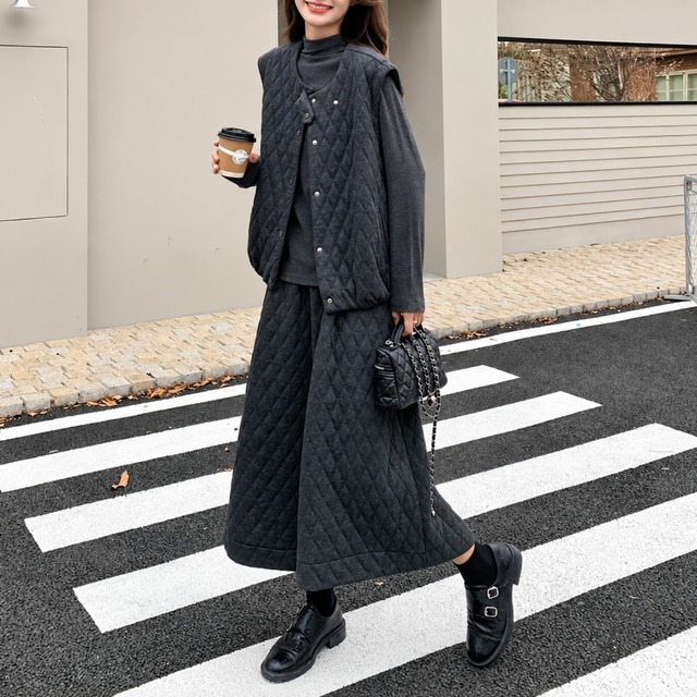 SET◆Quilted vest & wide pants set　B1245