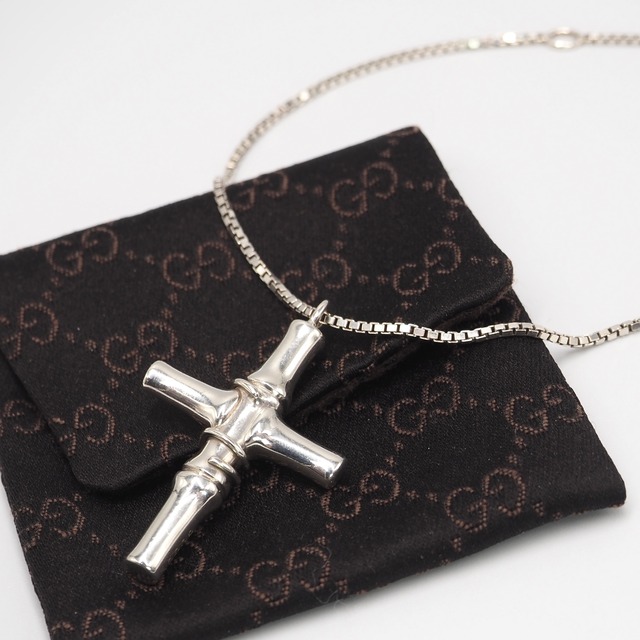 GUCCI バンブークロス ネックレス シルバー925 グッチ 付属品付き