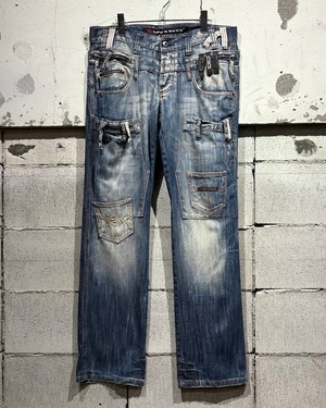 【Caka otto】Multi Gimmick Vintage Double Waist Denim Pants