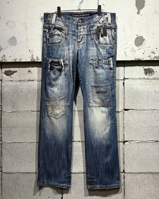 【Caka otto】Multi Gimmick Vintage Double Waist Denim Pants
