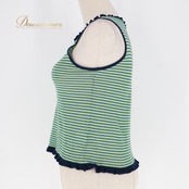 レディース トクコプルミエヴォル TOKUKO 1er VOL トップス ブラウス グリーン系 ノースリーブ 袖なし ボーダー フリル 緑 青 紺 伸縮 ストレッチ カジュアル かわいい 爽やか 日本製 レディースファッション ネイビー系 ブルー系