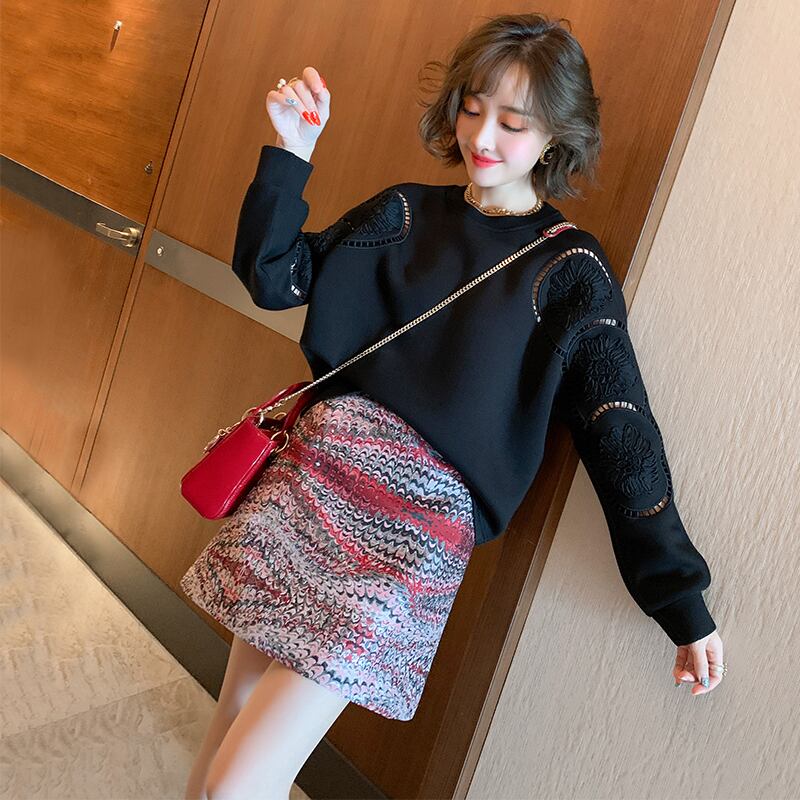 刺繍パターンルーズセーター ジャカードAラインスカート MIUCO48582546968