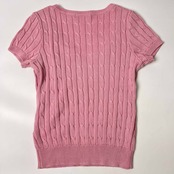 90s 00s RALPH LAUREN ラルフローレン ケーブル編み 半袖 コットン ニット セーター L/ピンク レディース インパクト21 オールド