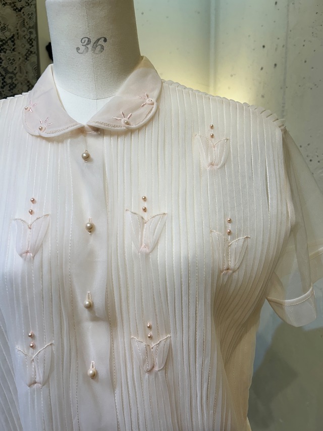 50's flower pink sheer blouse