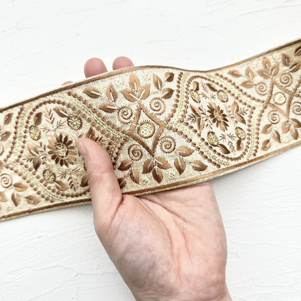 シャイニング [シャンパンゴールド]インド刺繍リボン 2919 | インド