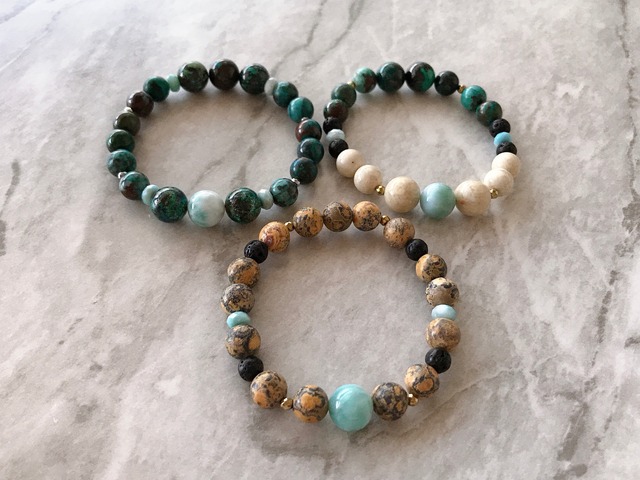 ラリマーとレオパードスキンジャスパーのブレスレット/Larimar × Leopard skin jasper Bracelet