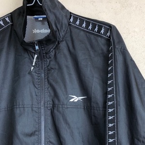 【Lサイズ】Reebok 90's 胸ロゴ刺繍 袖ロゴライン ウインドーブレイカー 黒×白 90's古着