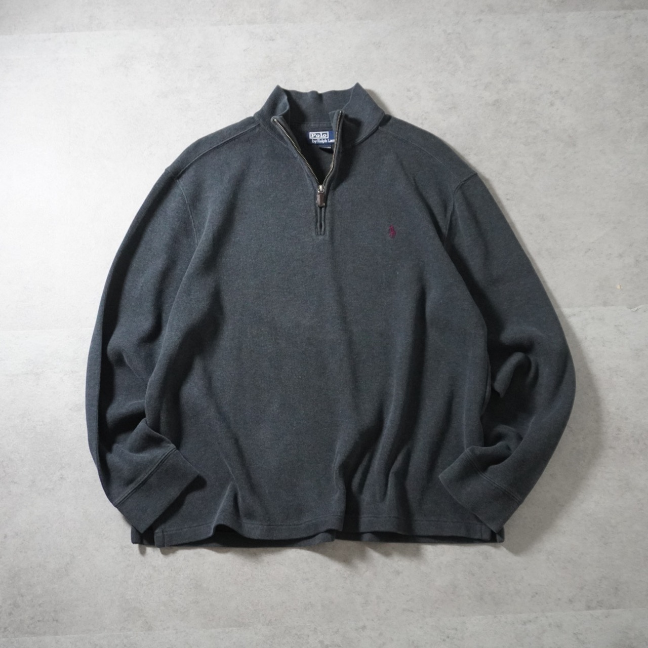 90s Polo by Ralph Lauren Half-zip cotton sweater XL 古着 - 1