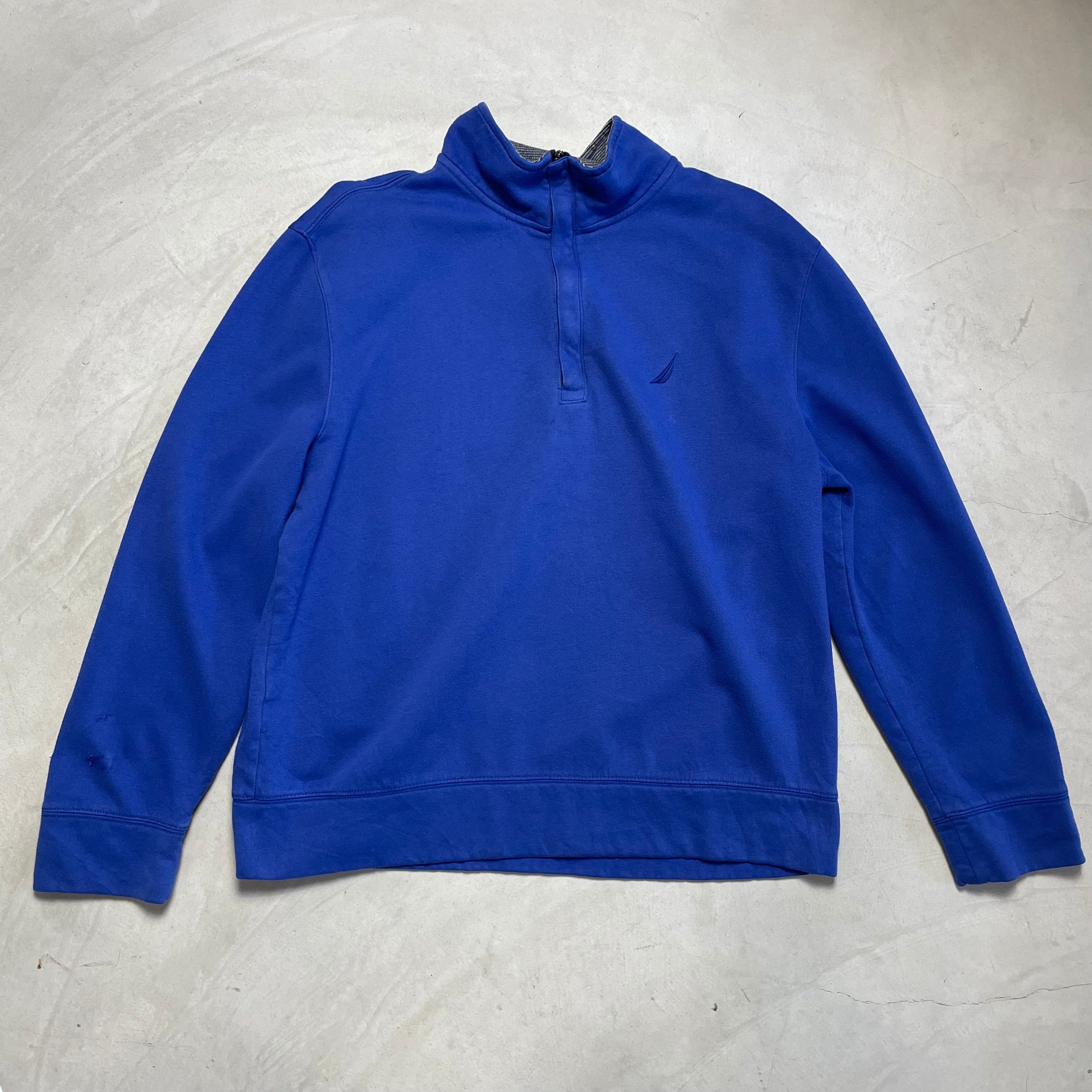 NAUTICA ノーティカ 刺繍 ハーフジップ プルオーバー スウェット メンズL 古着 プルオーバー トレーナー ブルー 青色 【トレーナー】