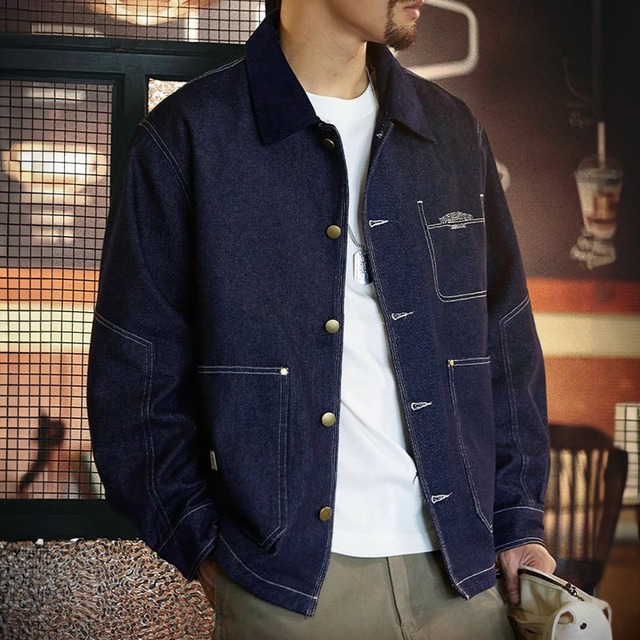 Corduroy collar lining check pattern coveralls 00482