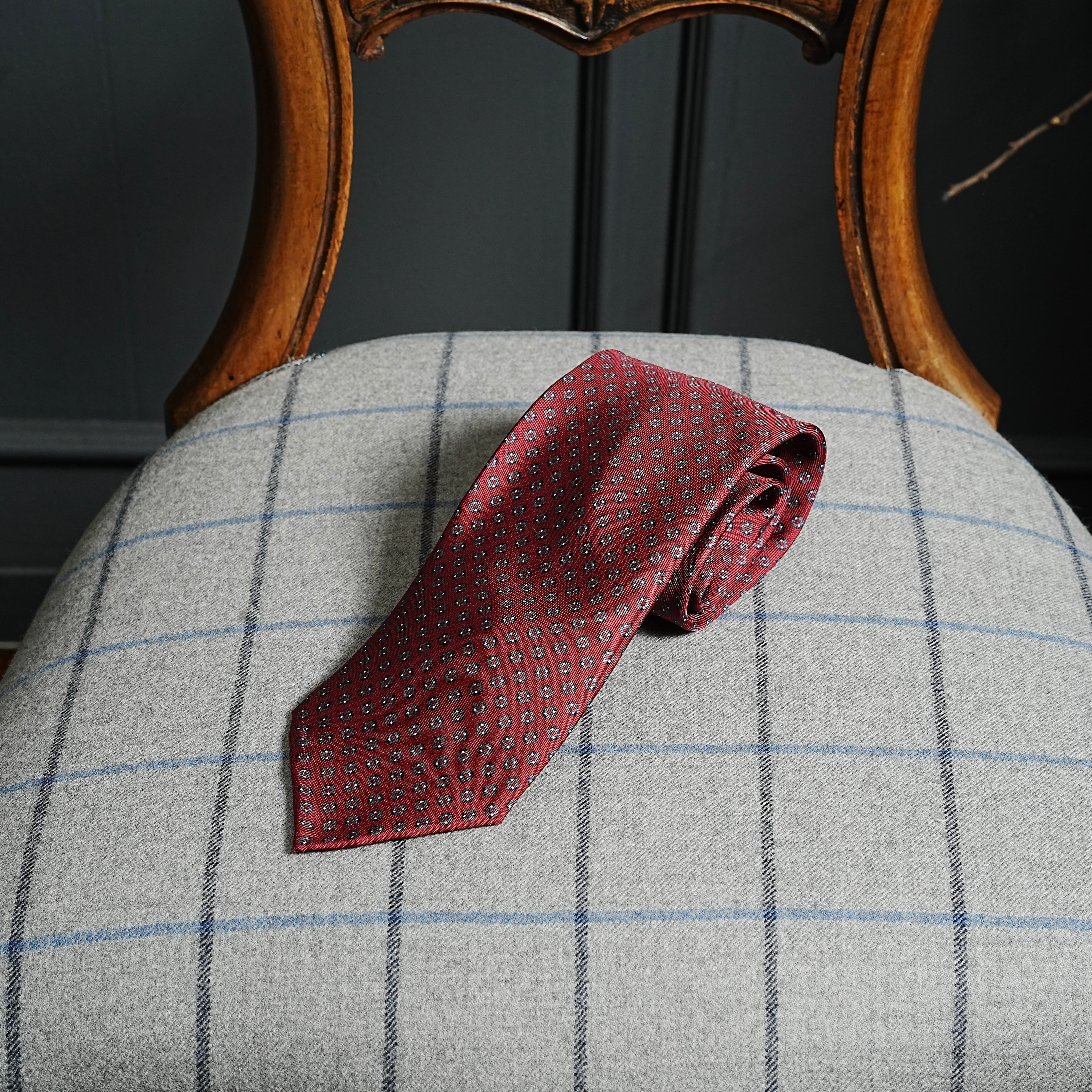 5-Fold Printed Silk Tie:bordeaux 2212-26