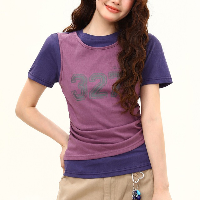 layered design number short-sleeve tee　レイヤードデザインナンバー半袖ティー　J2088