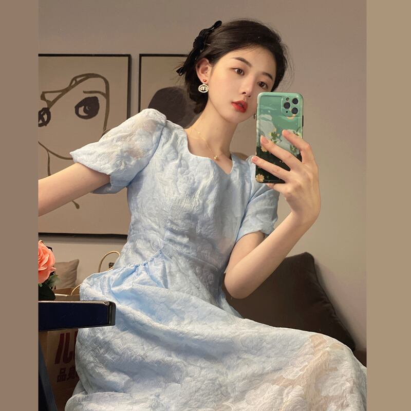 スリーブドレス サマー薄手ロング 夏物 スクウェア 試着室87624748527