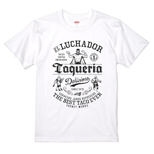 LUCHADOR　WHITE　ブラックプリント　レスラーのタコス屋さん　ルチャドール　ルチャリブレ　白Tシャツ　