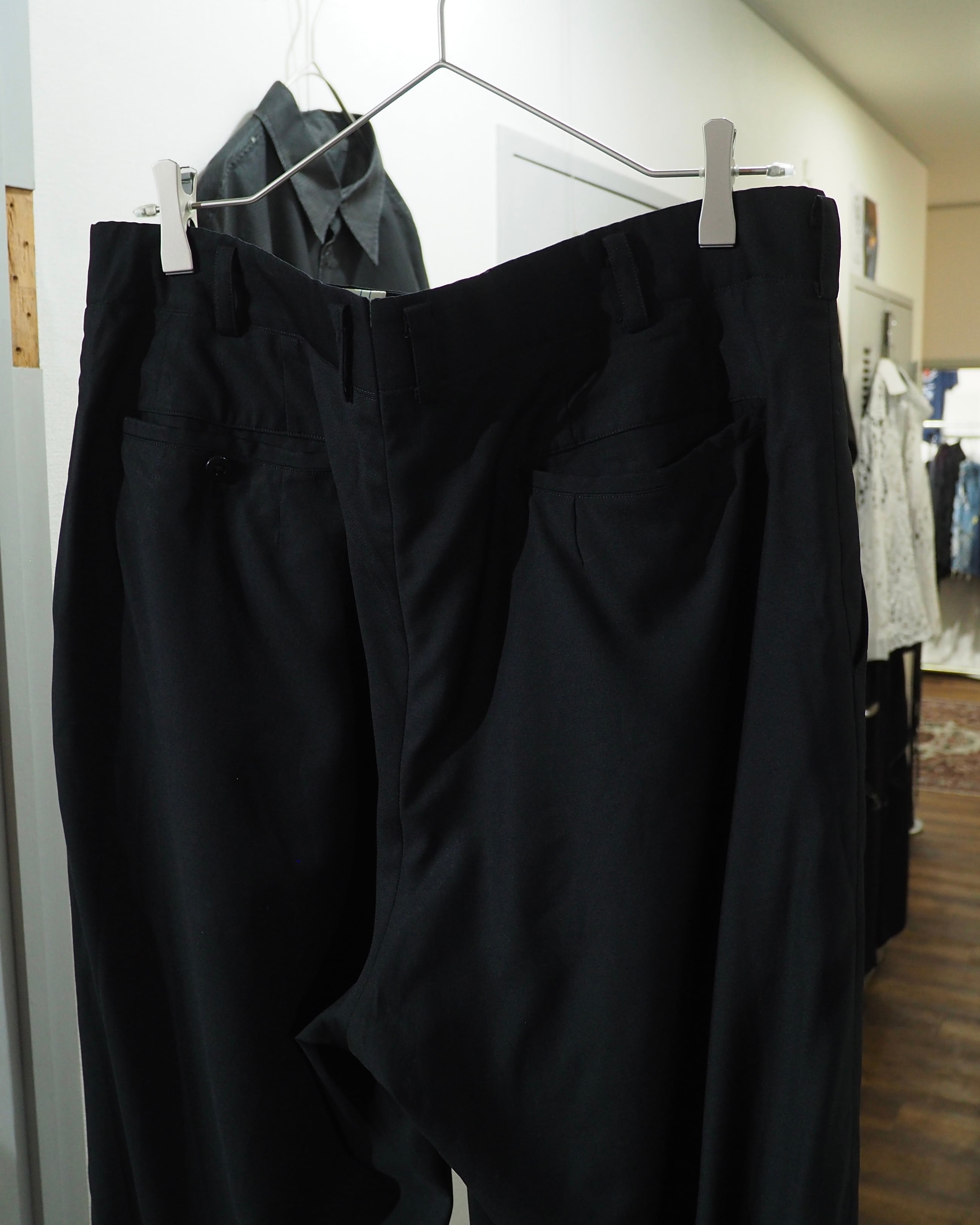 " 鈍艶 " Black Shiny Vintage Wool Wide Slacks Pants