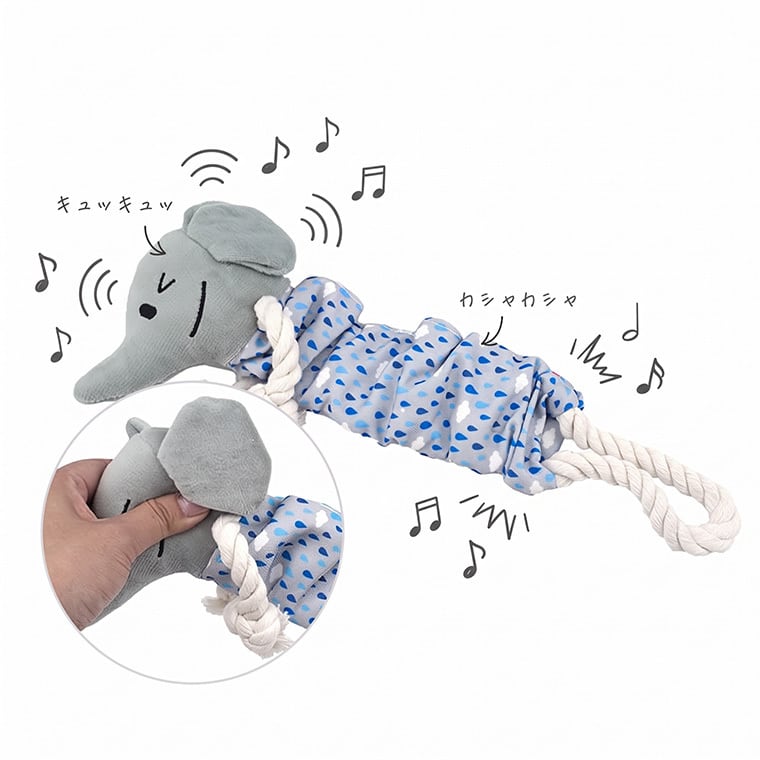 animal crunch rope toy 3color / 犬 おもちゃ 噛む カシャカシャ 知育玩具 鳴き笛入り 音が鳴る 可愛い わんちゃん 留守 おもちゃ 楽しい ストレス解消 韓国 ペット用品 小型犬 中型犬 ペット