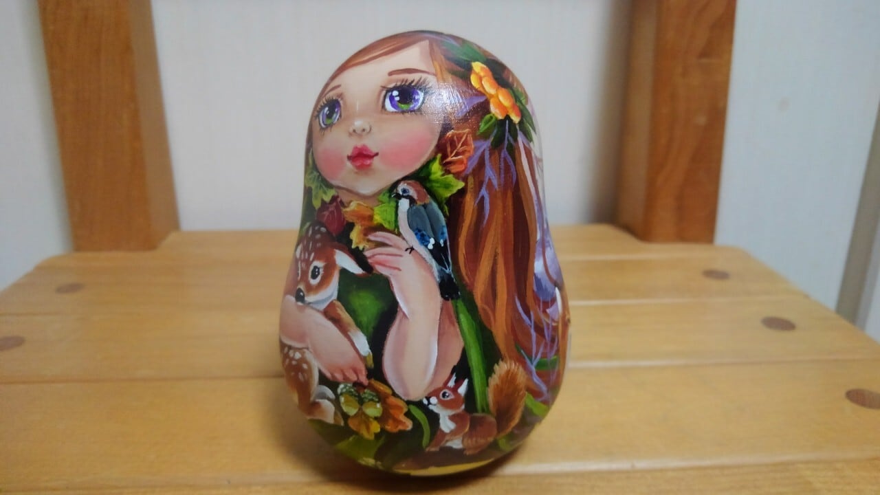 ロシア雑貨☆ウインターお起き上がりこぼし♪『銀世界の少女』鷽 雪娘