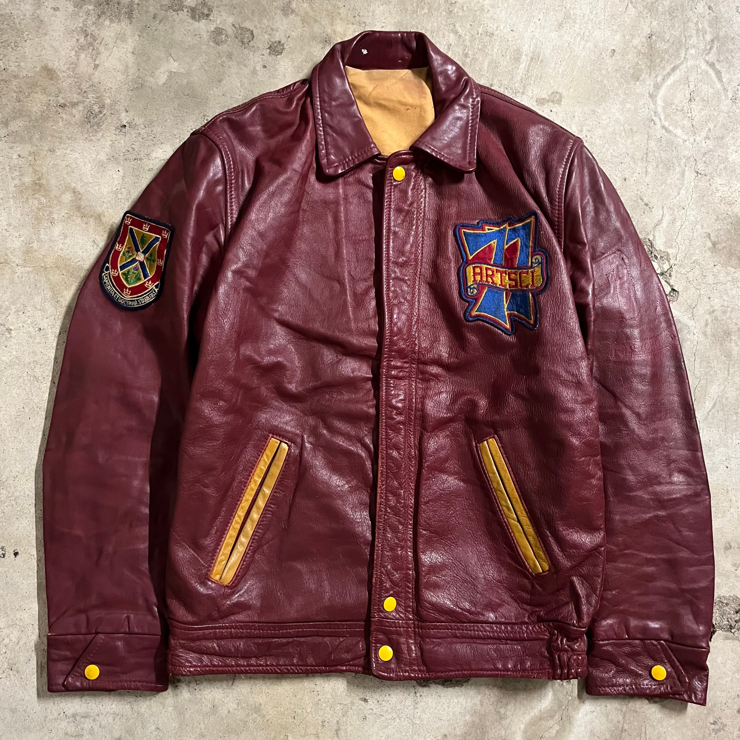 〖US_vintage〗wappen design short leather blouson jacket/ワッペン デザイン 短丈 レザー  ブルゾン ジャケット/msize/#0510/osaka | 〚EINS_archive〛 powered by BASE