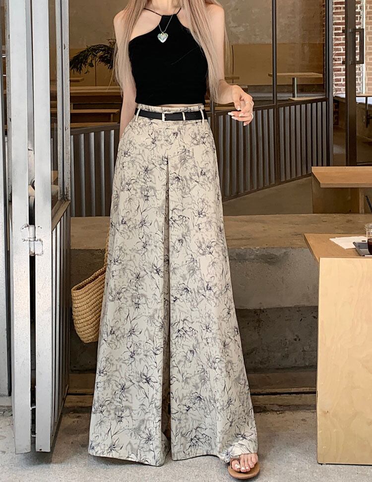 パンツ ズボン ガウチョパンツ ロング丈 ワイド ベルト ポリエステル