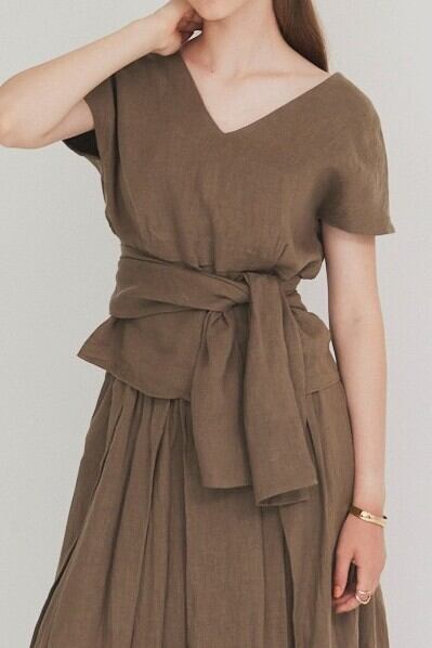 Linen wide belt blouse BEIGE