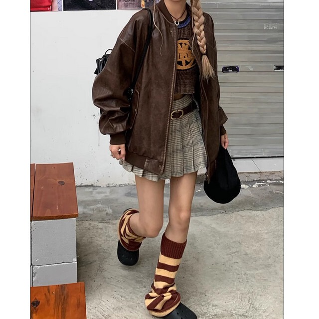 レザージャケット レディース アウター かっこいい ストリート ブラウンレザージャケット