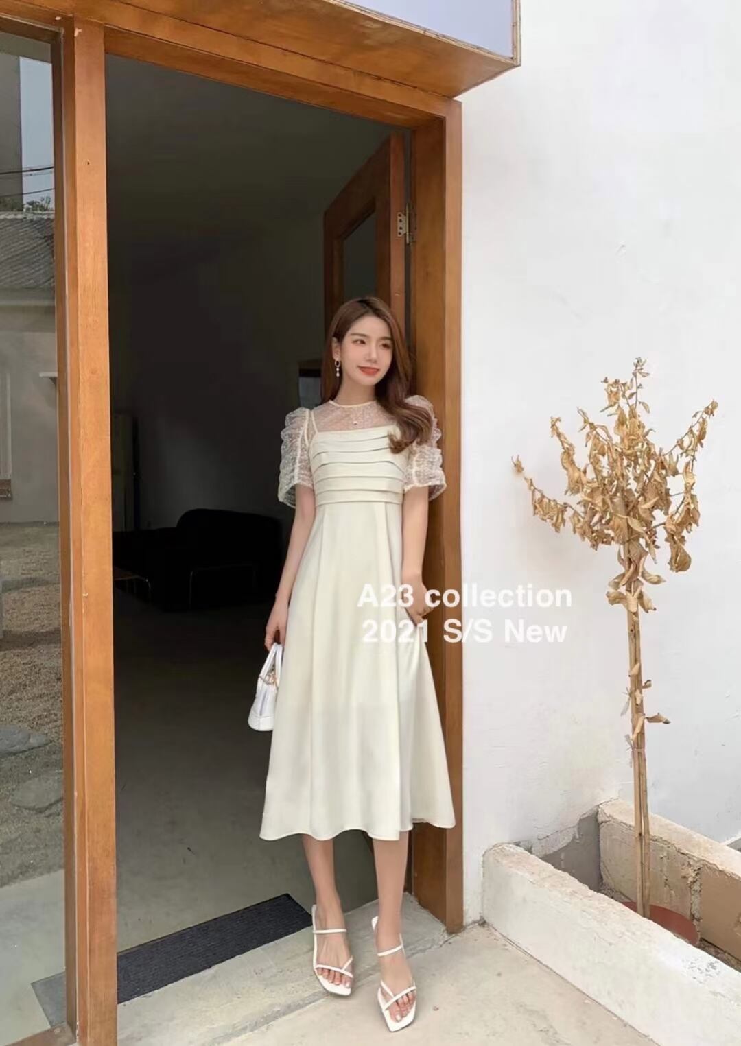 ドットチュール切り替えワンピース　AJ3396-959