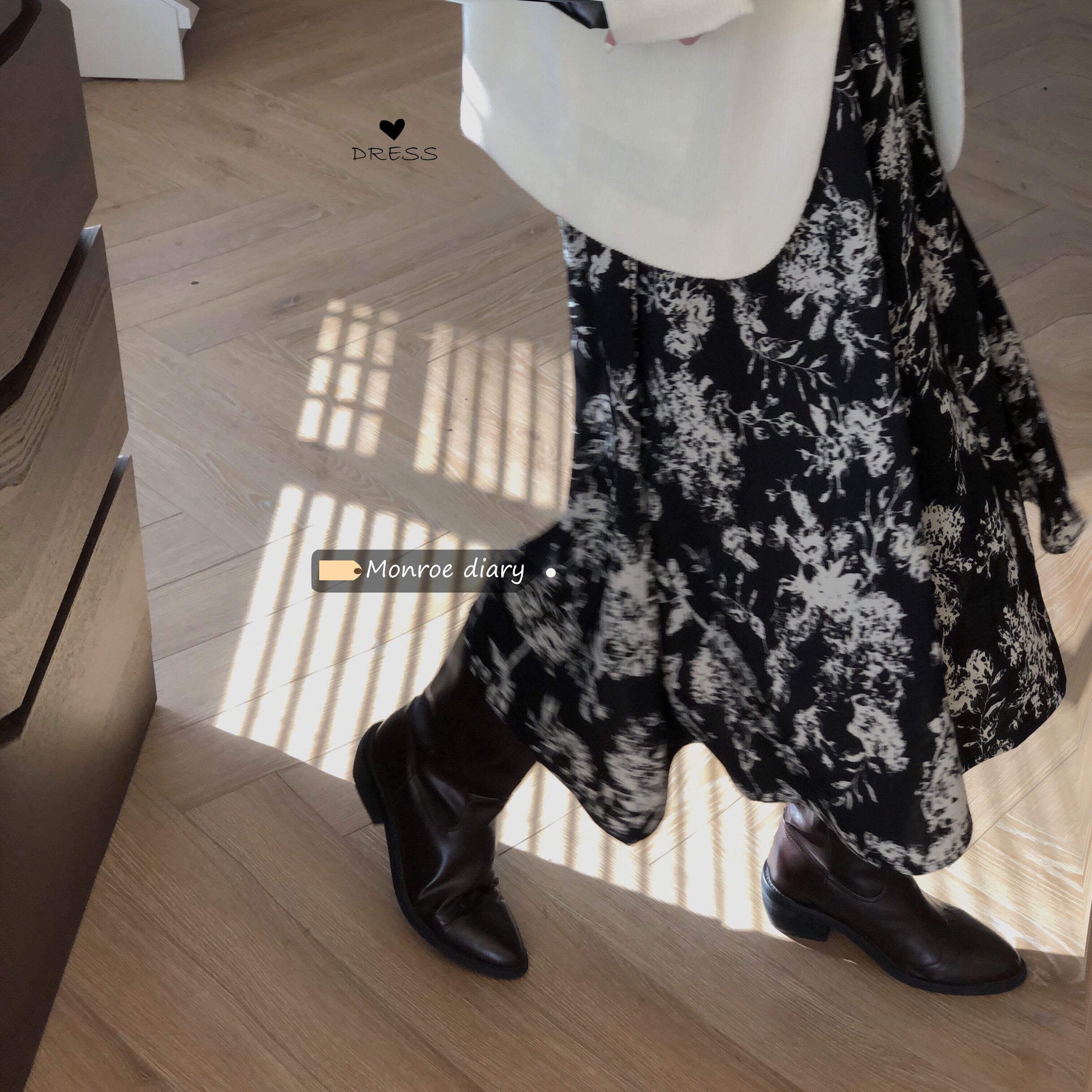 スタンダードフローラルスカート ハイウェストウェストAラインオータムウィンターセーター ロング レトロ 秋物 冬物 花柄 モンロー26676821942