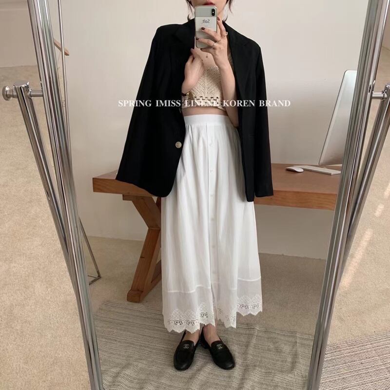 レーススカート ソリッド カラーハイウェスト薄手Aライン ソリッドカラー ビッグFスモールZ韓国47245755455