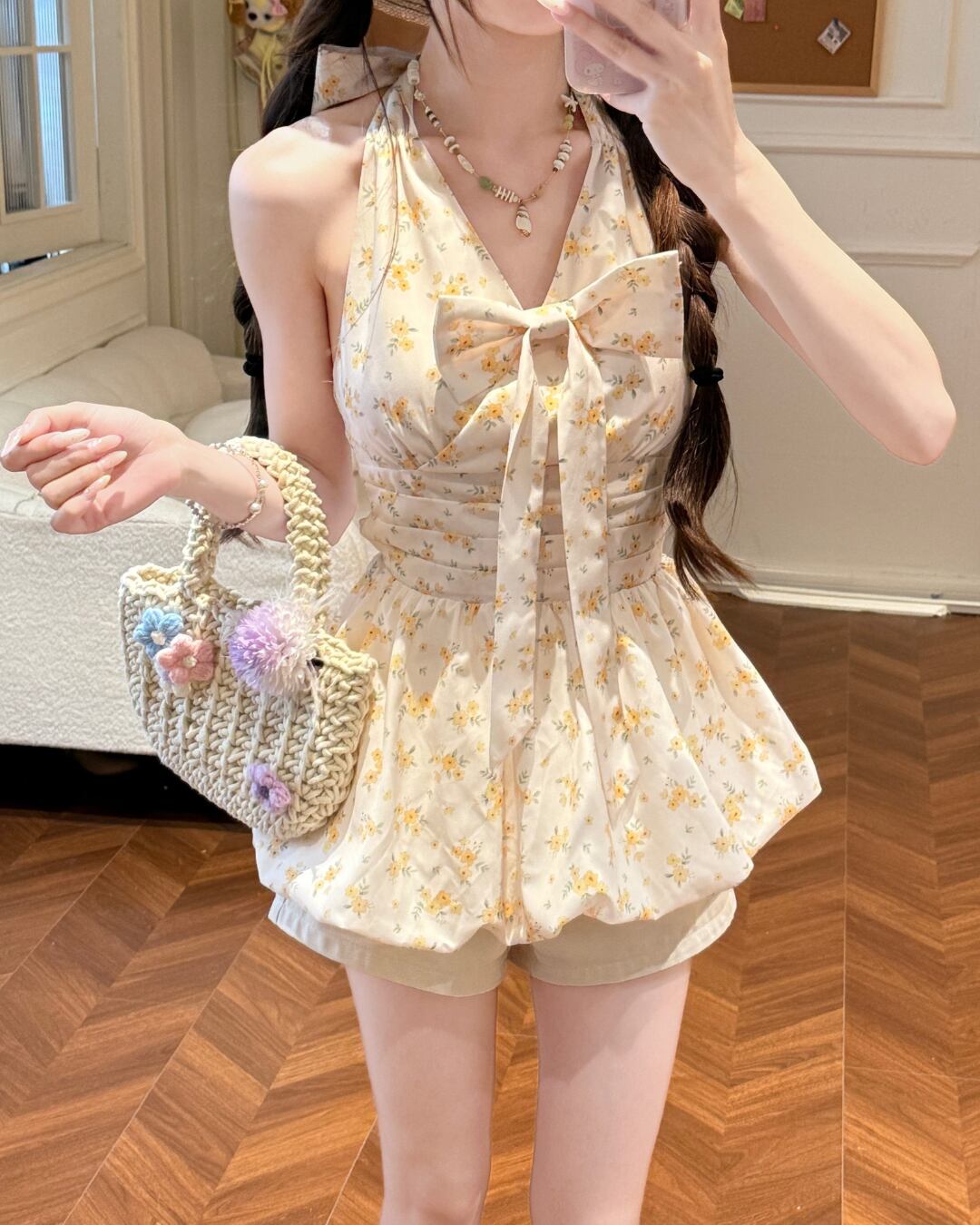フローラルバルーンホルターネックトップス 2508687