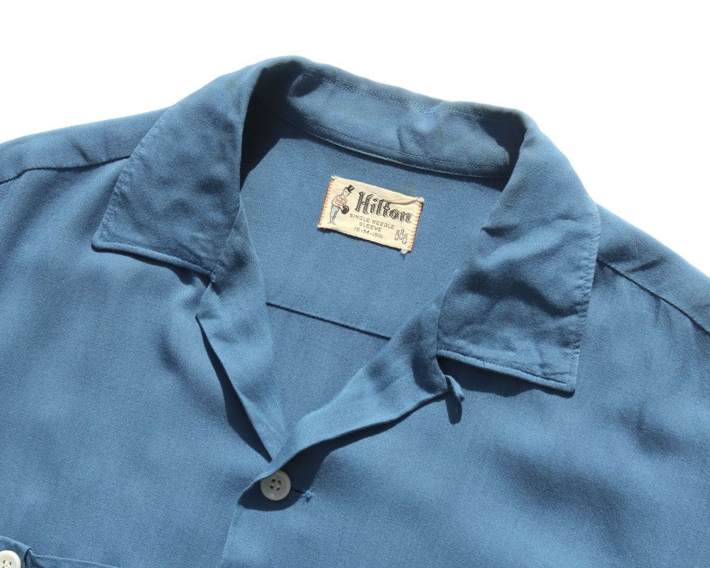 Vintage S/S Loop Collar Rayon Bowling Shirt [Hilton] [1960s