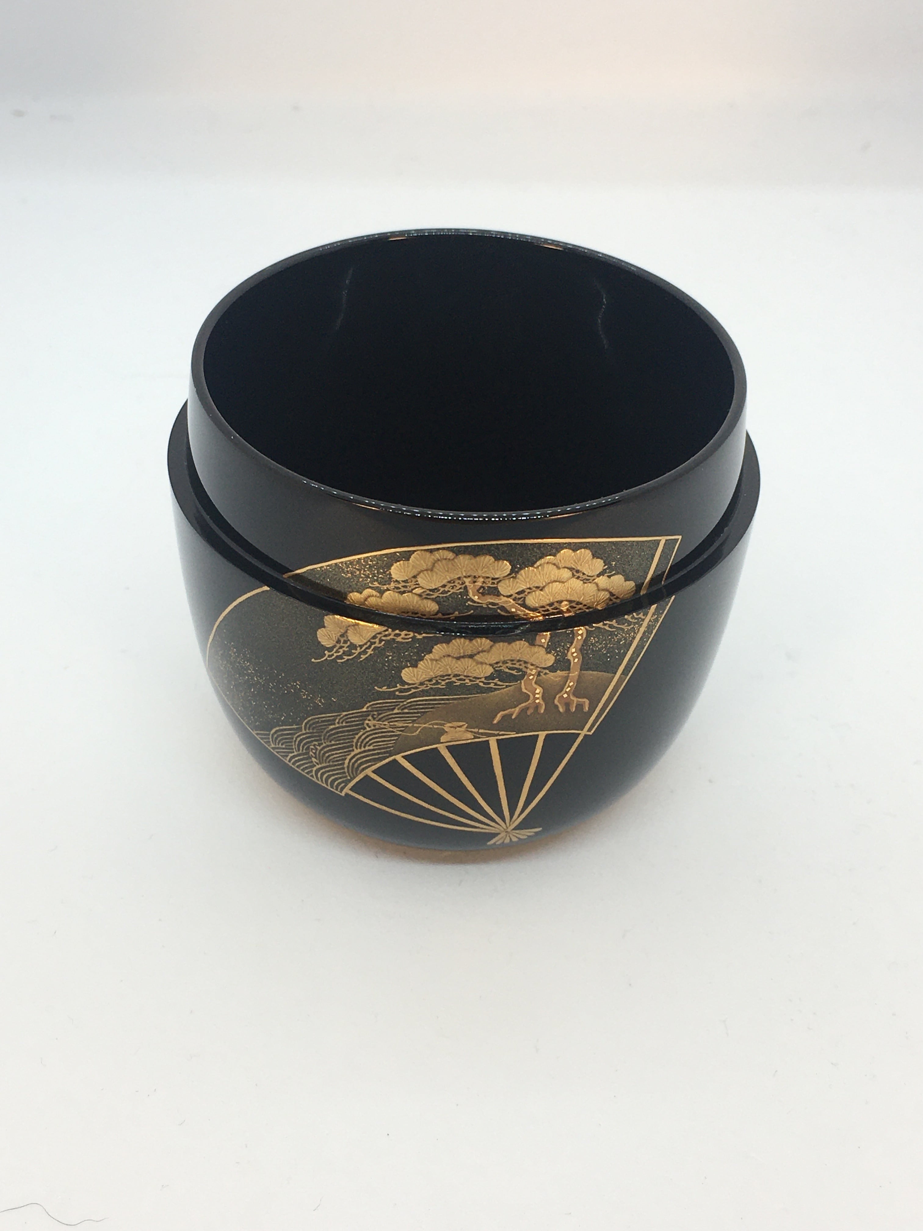 茶道具 黒漆 金蒔絵 扇文 撫子文 棗 一双 時代箱付 C R6051 